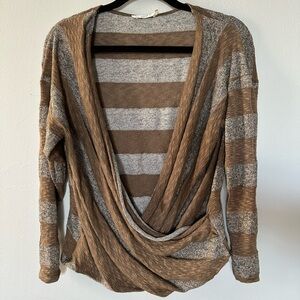 Lush Brown and Gray Knit Wrap Sweater